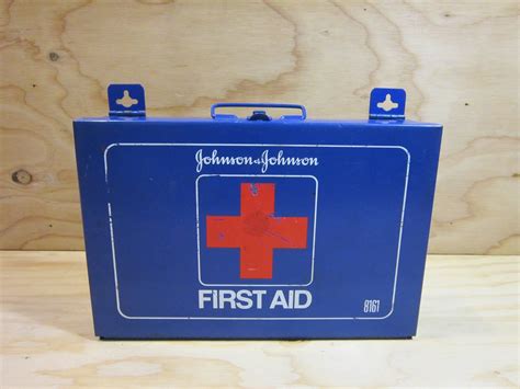 johnson and johnson emergency first aid kit metal box|Vintage First Aid Emergency Kit Metal Box Johnson and Johnson .